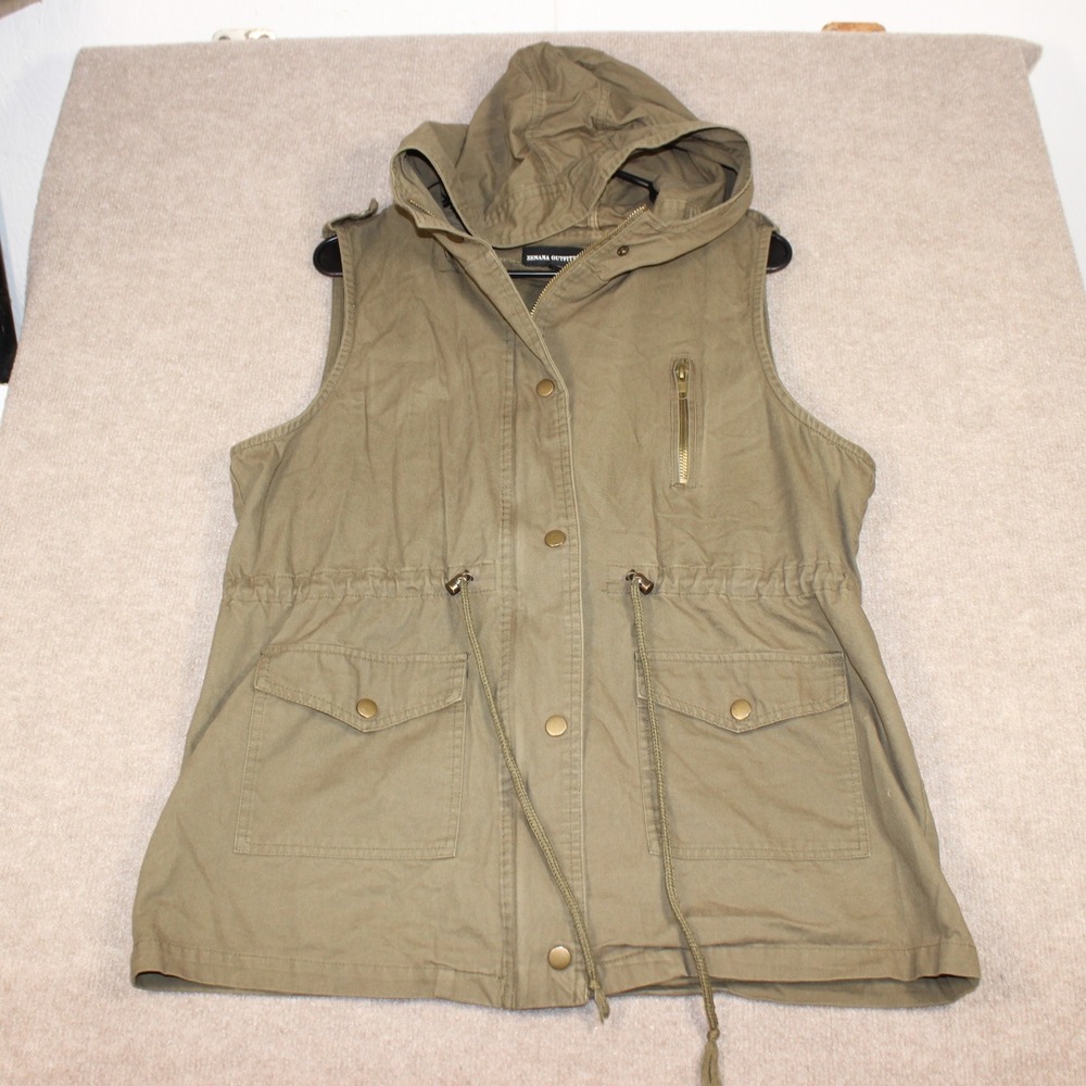 Zenana Outfitters Olive Green Utility Vest Hooded Cotton XL QJ-2445
